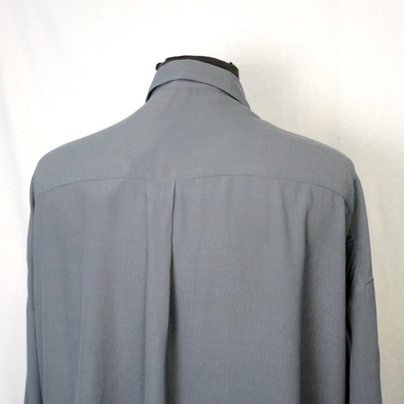 Steel Blue Loose Blouse with Tie-Up Cuffs - Picture 5 of 6